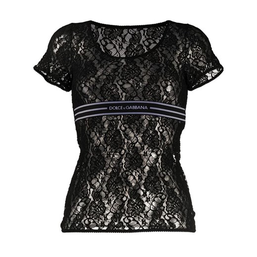 Logoed elastic lace T-shirt Dolce & Gabbana 40 IT showroom.pl