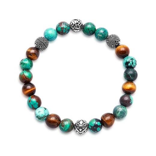 Wristband with Bali Turquoise, Tiger Eye and Indian Silver Nialaya 17 cm showroom.pl