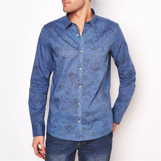 Koszula z nadrukiem, wąski krój la-redoute-pl niebieski bawełniane