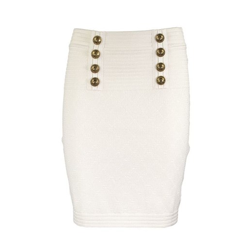 High-waisted double-buttoned white knit skirt 42 promocyjna cena showroom.pl