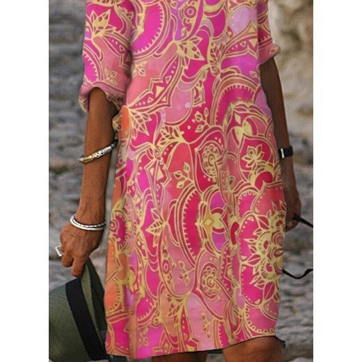 Sukienka Sandbella na spacer z długimi rękawami w abstrakcyjnym wzorze mini 
