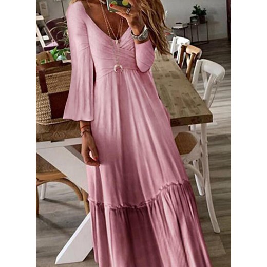 Sukienka Sandbella różowa dzienna w serek w stylu boho 