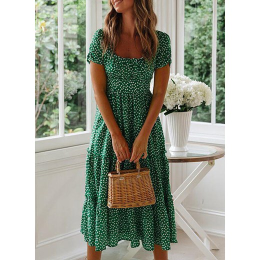 Sukienka zielona Sandbella bawełniana boho midi w groszki 