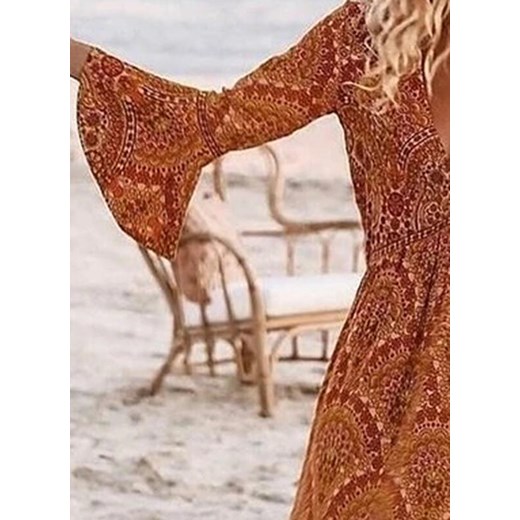 Sukienka Sandbella z długimi rękawami pomarańczowy maxi 