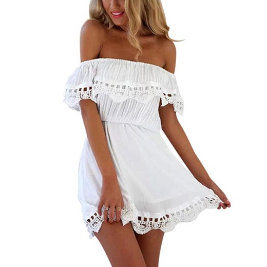 Sandbella sukienka mini biała z krótkimi rękawami trapezowa 