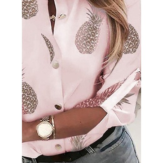 Koszula damska różowa Sandbella ze stójką bawełniana z długim rękawem 