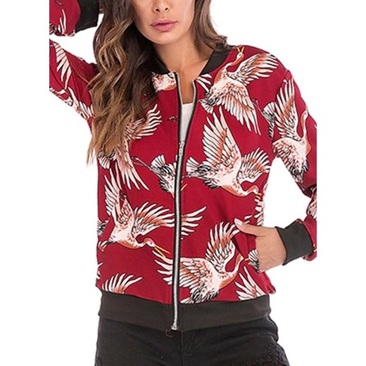 Kurtka damska Sandbella w kwiaty czerwona krótka bez kaptura 