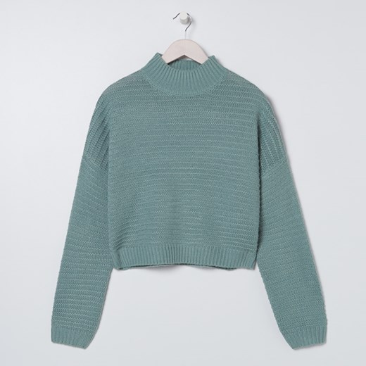 Sinsay - Krótki sweter ze wzorem - Turkusowy Sinsay XS Sinsay
