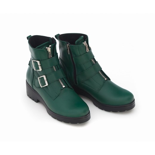 ocieplane botki z klamerką - skóra naturalna - model 521 - kolor zielony Zapato 36 zapato.com.pl