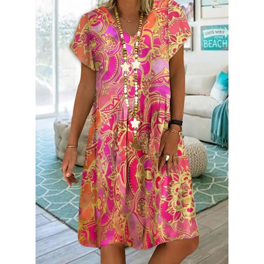 Sukienka wielokolorowa Sandbella oversize'owa mini na co dzień w abstrakcyjne wzory z krótkimi rękawami 