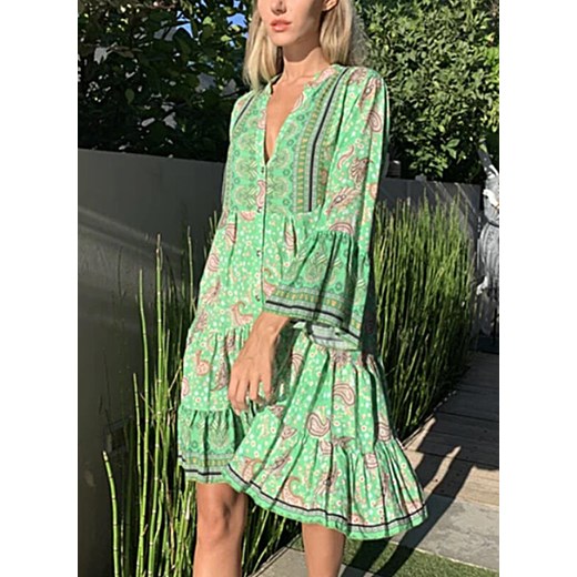 Wielokolorowa sukienka Sandbella oversize z długim rękawem mini w stylu boho