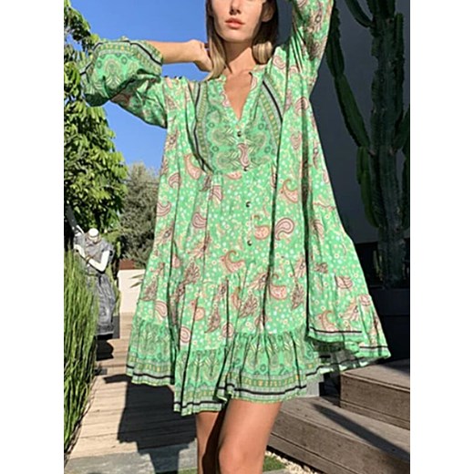 Sukienka Sandbella wielokolorowa z długim rękawem oversize w stylu boho dzienna mini