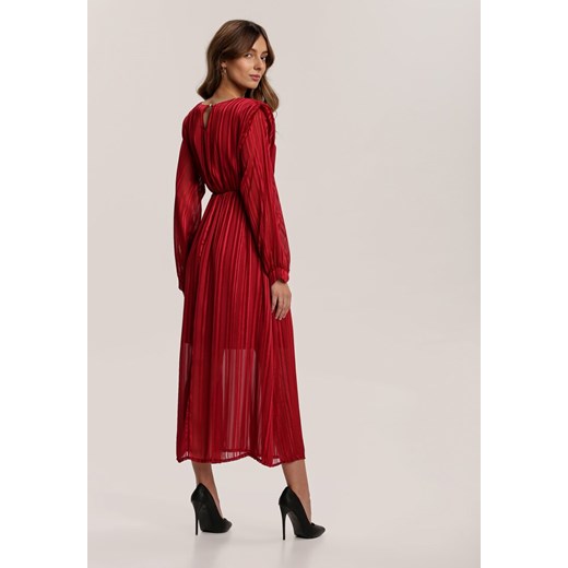 Sukienka Renee na co dzień czerwona jesienna maxi z okrągłym dekoltem 