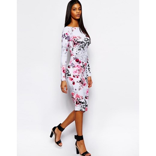 Asos Midi Sukienka w Kwiaty aleja-mody fioletowy abstrakcyjne wzory