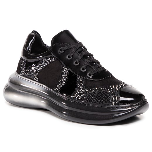 Buty sportowe damskie Loriblu sneakersy w stylu młodzieżowym na platformie czarne sznurowane 