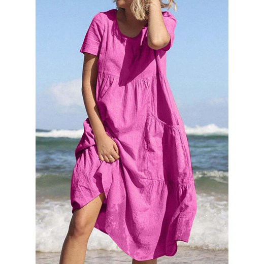 Sukienka Sandbella różowa oversize midi z krótkimi rękawami