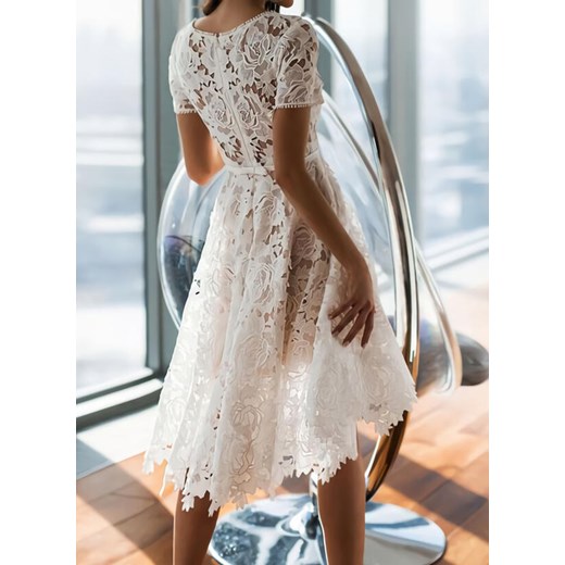 Sukienka Sandbella na wesele z krótkimi rękawami z okrągłym dekoltem elegancka 