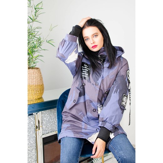 Parka damska Olika niebieska casualowa moro