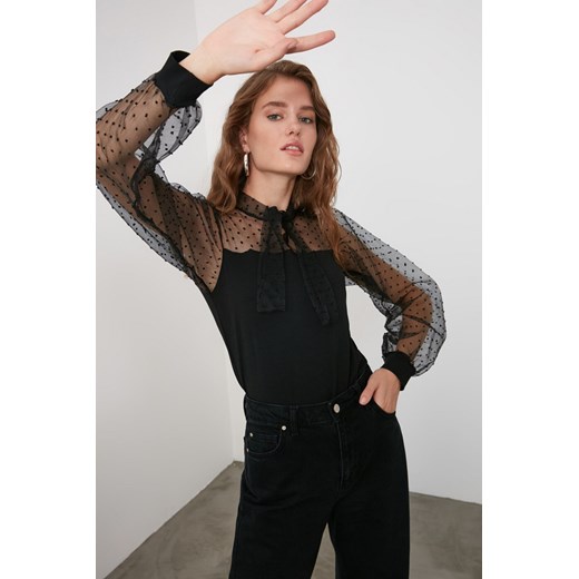 Trendyol Black Tulle and Tie Detailed Knitted Blouse Trendyol XS Factcool