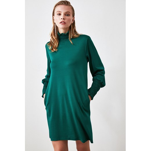 Trendyol Emerald Green Steep Neck Line Mini Knitting Dress Trendyol S Factcool