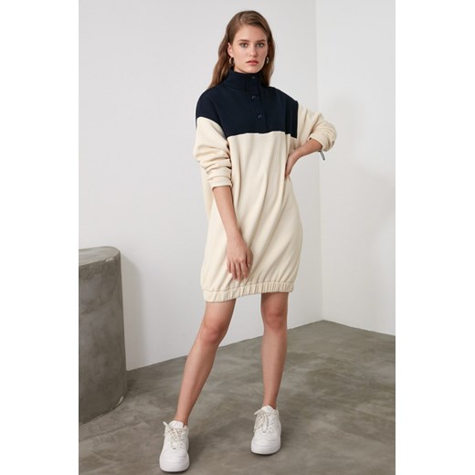 Trendyol Beige Color Blocked Oversize Knitted Sweat Dress Trendyol XS Factcool