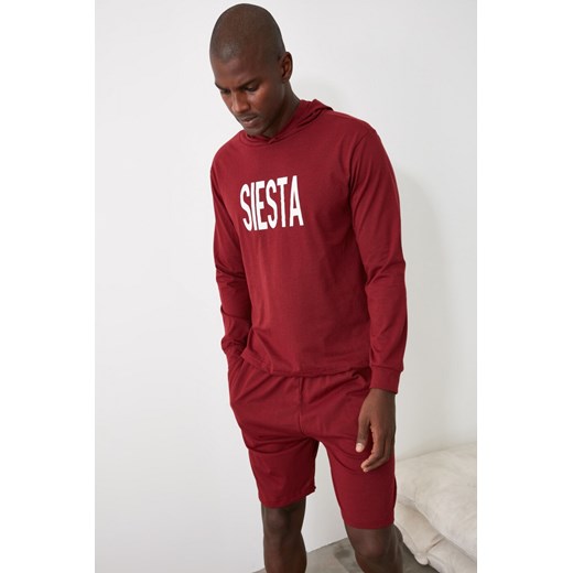 Trendyol Knitted Pajama Set with Maroon Hood slogan Trendyol XL Factcool