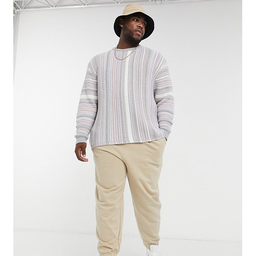 ASOS DESIGN Plus – Teksturowany sweter z dzianiny w pastelowe paski-Wielokolorowy 4XL Regular Asos Poland