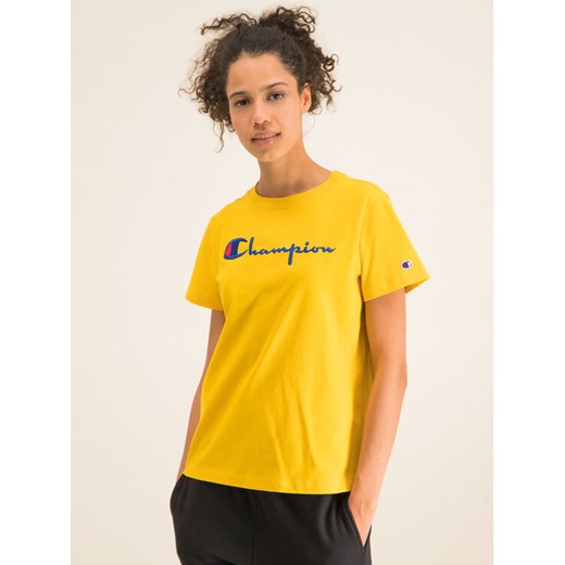 Champion T-Shirt Script Logo 110992 Żółty Regular Fit Champion L wyprzedaż MODIVO