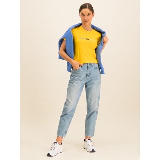 Tommy Jeans T-Shirt Neon Linear DW0DW07528 Żółty Regular Fit Tommy Jeans XS wyprzedaż MODIVO