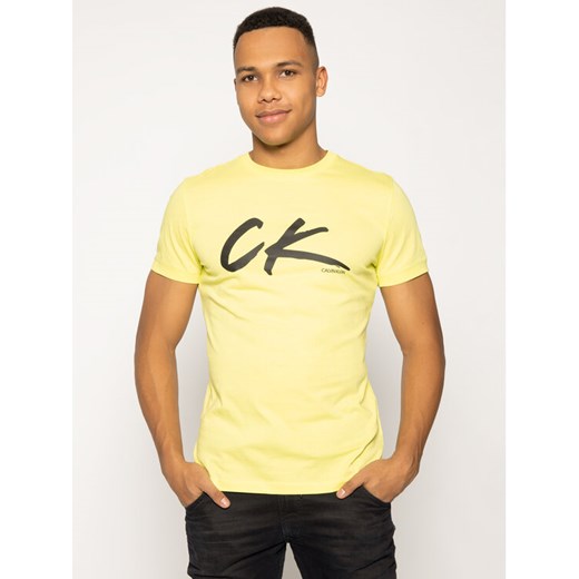 Calvin Klein Swimwear T-Shirt Retro Crew Tee KM0KM00467 Żółty Regular Fit L okazja MODIVO