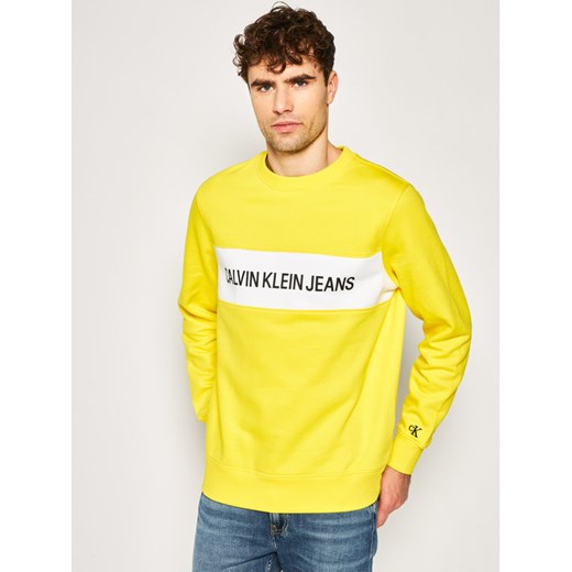 Calvin Klein Jeans Bluza Contrast Panel Logo J30J314857 Żółty Regular Fit L okazja MODIVO