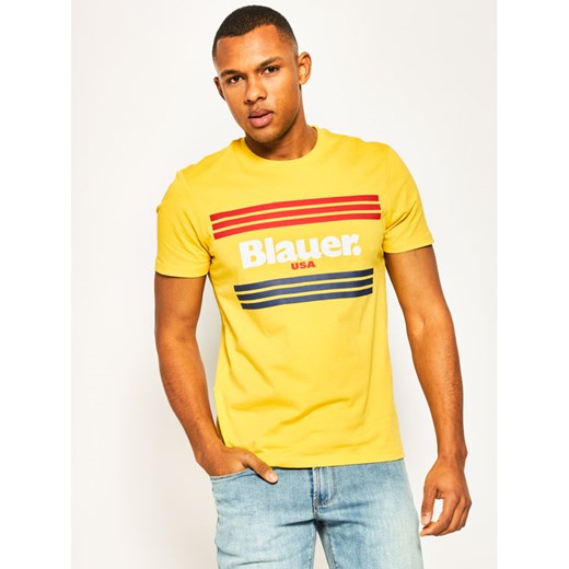 Blauer T-Shirt Stripes 20SBLUH02178 004547 Żółty Regular Fit L MODIVO wyprzedaż