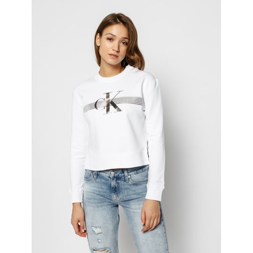 Calvin Klein Jeans Bluza Metalic Logo J20J213474 Biały Regular Fit L MODIVO wyprzedaż