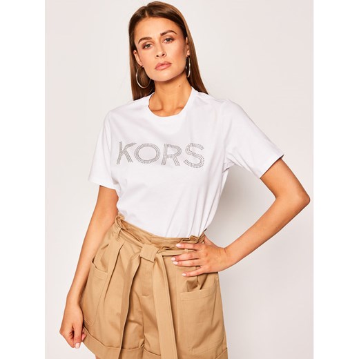 MICHAEL Michael Kors T-Shirt Studded Logo MS05MP197J Biały Regular Fit Michael Michael Kors M promocja MODIVO