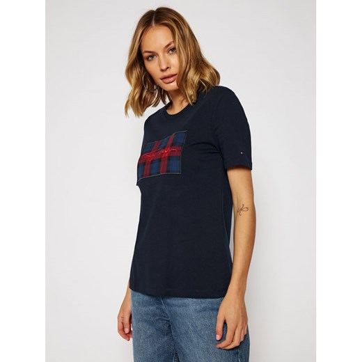 TOMMY HILFIGER T-Shirt Check Tee WW0WW29251 Granatowy Regular Fit Tommy Hilfiger XS MODIVO