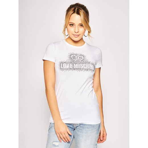LOVE MOSCHINO T-Shirt W4F7360E 1698 Biały Regular Fit Love Moschino 40 promocja MODIVO