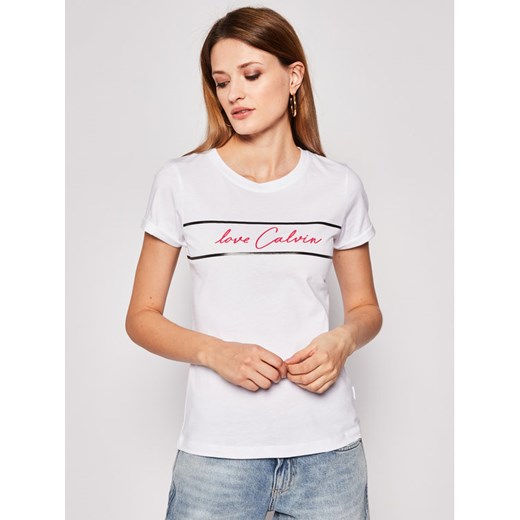 Calvin Klein T-Shirt Love Stripe K20K201857 Biały Regular Fit Calvin Klein S okazja MODIVO