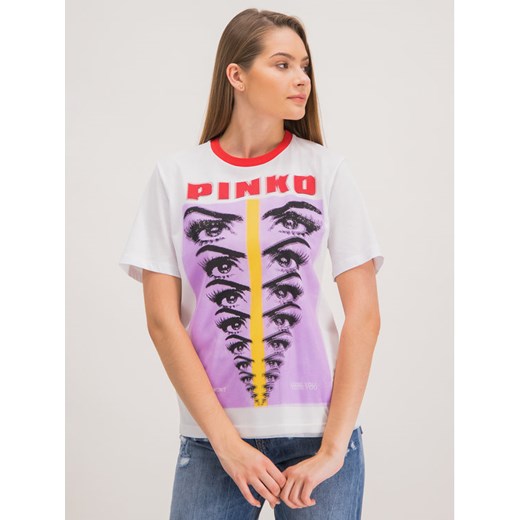 Pinko T-Shirt Al 19-20 PBK2 1B140W Y5BD Biały Regular Fit Pinko S wyprzedaż MODIVO