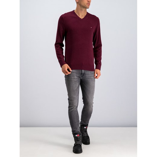 TOMMY HILFIGER Sweter Organic Cotton-Silk MW0MW11653 Bordowy Slim Fit Tommy Hilfiger XXL okazyjna cena MODIVO