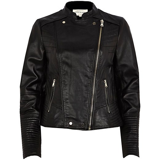Black quilted leather biker jacket river-island czarny kurtki