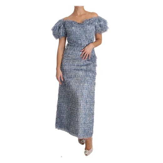 Sukienka Dolce & Gabbana maxi niebieska z krótkimi rękawami 
