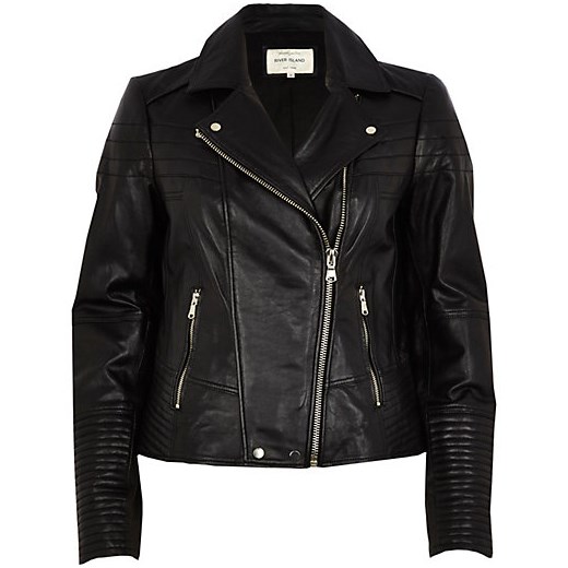 Black quilted leather biker jacket river-island czarny kurtki