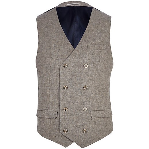 Light brown double breasted waistcoat river-island szary 