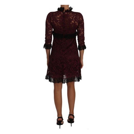 Floral Lace Burgundy Gown Mock Collar Dress Dolce & Gabbana 3XS - 36 IT wyprzedaż showroom.pl