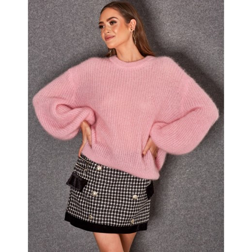 Sweter damski Bad Icon casual z okrągłym dekoltem moherowy gładki