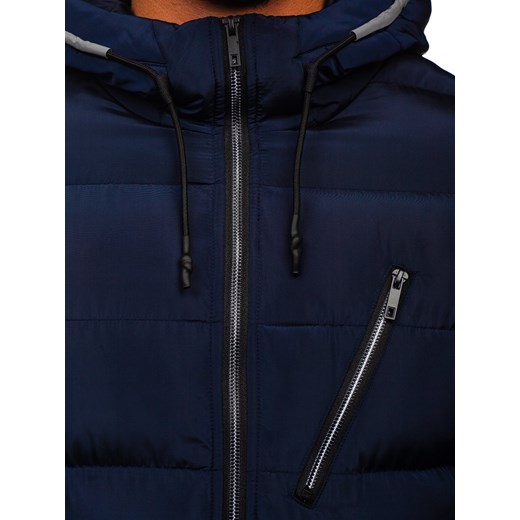 Granatowa pikowana kurtka męska zimowa z kapturem Denley 1181 2XL Denley promocyjna cena