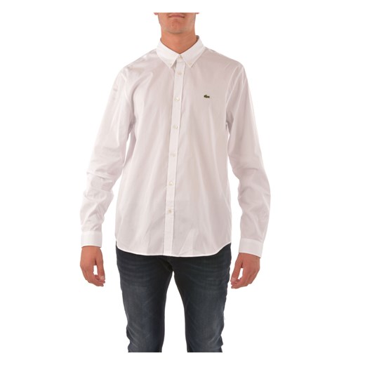 Koszula męska biała Lacoste bawełniana z długim rękawem casual 