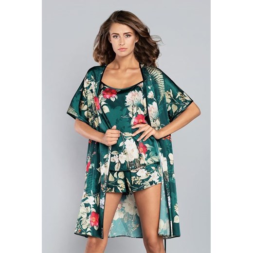 Satynowa piżama Kreta zielona z kwiatami Italian Fashion XL ELEGANTO.pl