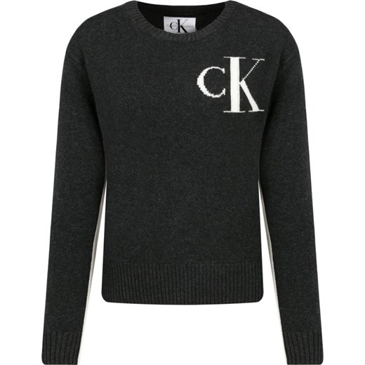 CALVIN KLEIN JEANS Sweter CK LOGO ARCHIVE | Regular Fit | z dodatkiem wełny S okazyjna cena Gomez Fashion Store