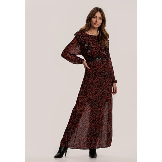 Sukienka Renee z długimi rękawami z tkaniny w abstrakcyjnym wzorze na spacer maxi 